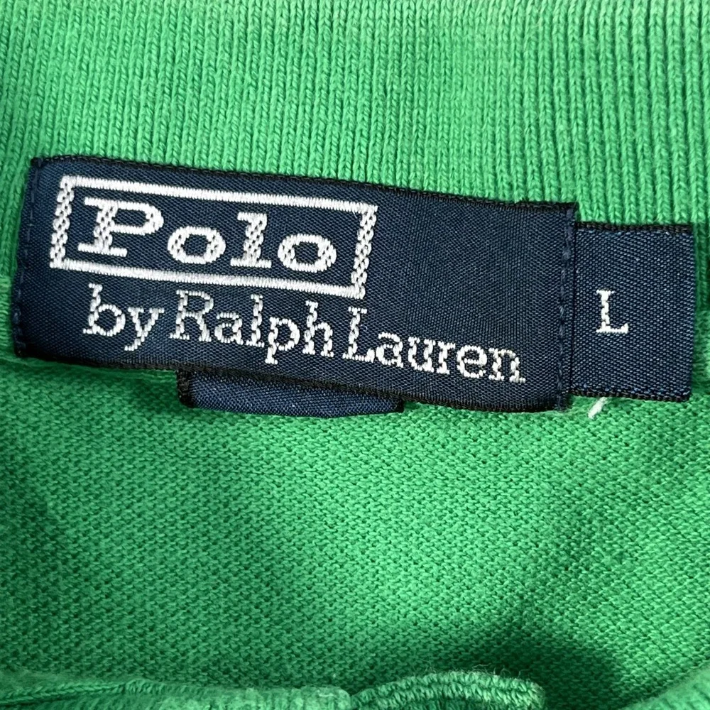 Vintage Polo Ralph Lauren Polo Shirt Mens L Green Cotton Pony Logo Side Slit